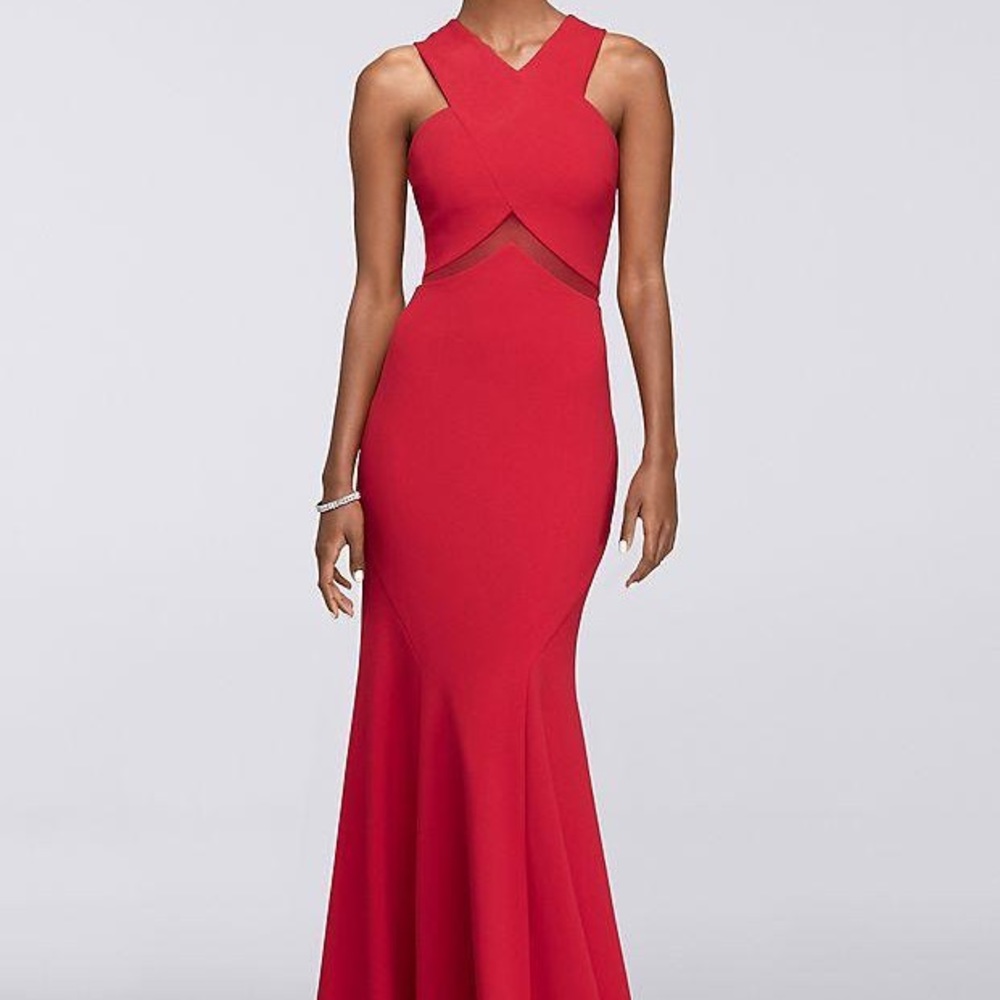 Brand new red elegant criss cross gown